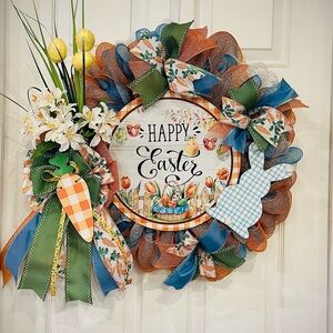 Easter Wreath with Blue and Orange Accents